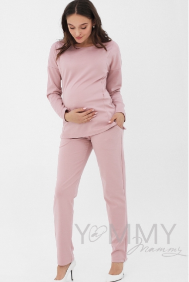 Костюм для кормящих и беременных из плотной вискозы, пудрово-розовый