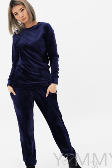 Костюм для беременных и кормящих велюровый, цвет синий