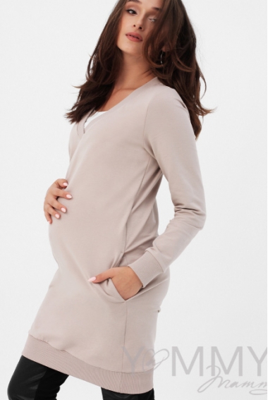 Платье-джемпер для кормящих и  беременных из футера, какао