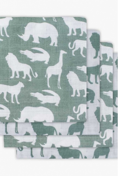 Муслиновые пеленки для новорожденного Jollein средние, Safari, Stone Green
