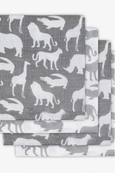 Муслиновые пеленки для новорожденных Jollein средние, Safari, Stone Grey