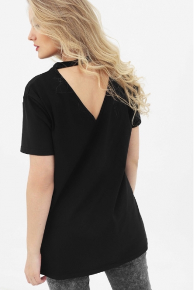 Футболка для кормящих и беременных с вырезом на спинке, черный