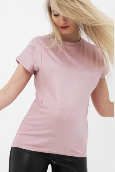 Футболка для кормящих и беременных с блеском, цвет пудровый