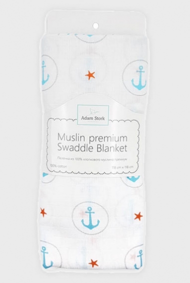 Муслиновая пеленка для новорожденных Adam Stork большая, Blue Anchors