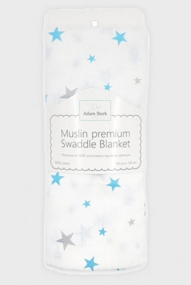 Муслиновая пеленка для новорожденных Adam Stork большая, Blue Stars