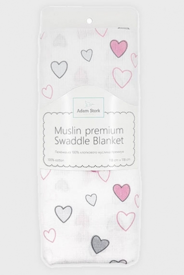 Муслиновая пеленка для новорожденных Adam Stork большая, Pink Hearts