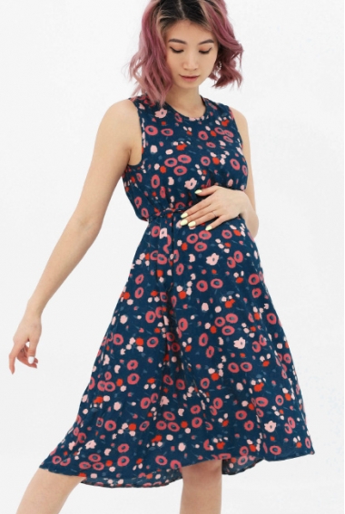 Платье-сарафан для кормящих и беременных, синий/цветы