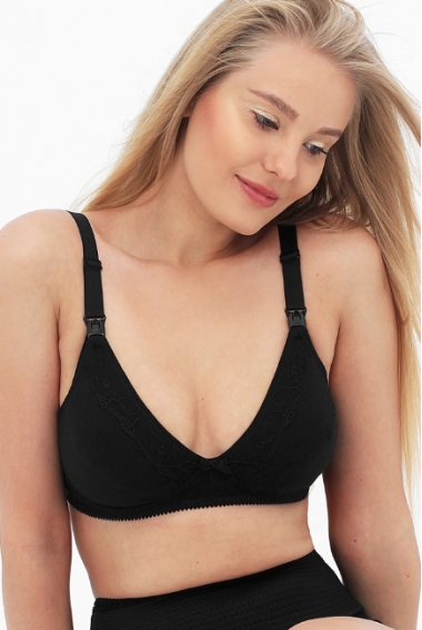 Бюстгальтер для беременных и кормящих с кружевом, цвет чёрный