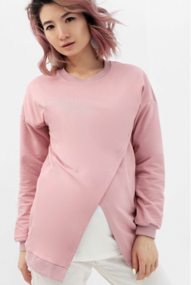 Джемпер для беременных и кормящих на запах, пудрово-розовый/экрю