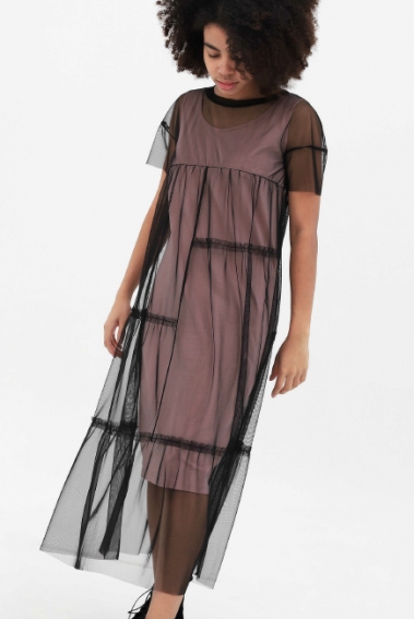 Платье для кормящих и беременных с сеткой, пудровое