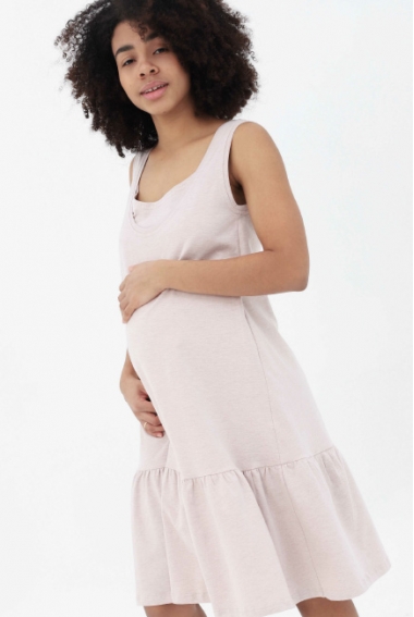 Платье для беременных и кормящих с воланом, бежевый меланж