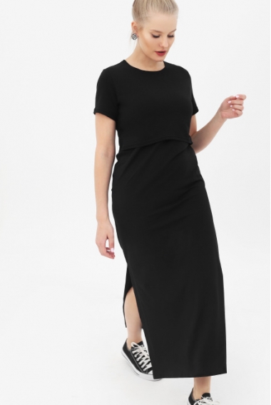 Платье-футболка для беременных и кормящих, черное