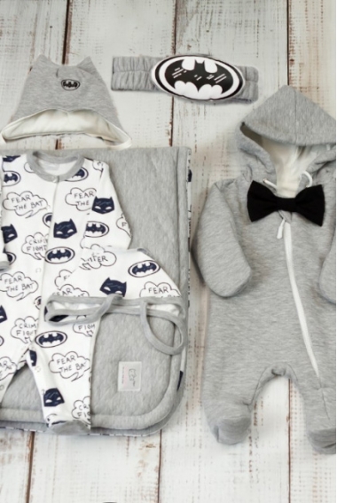 Комплект на выписку демисезонный, Batman Gray (6 предметов)