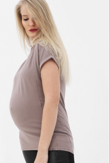 Футболка для беременных и кормящих с молниями, бежевая