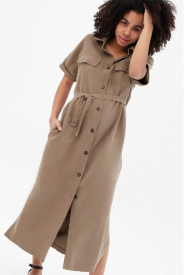 Платье-рубашка для кормящих и беременных, цвет бежевый