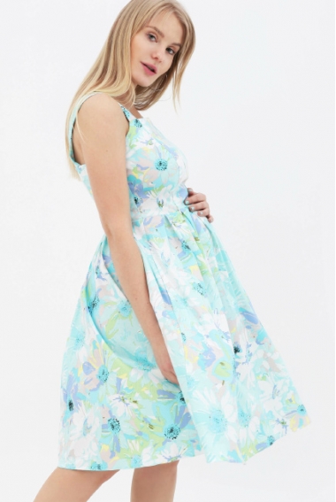 Платье-сарафан для беременных и кормящий с цветочным принтом, ментол