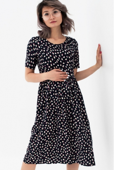 Платье для беременных и кормящих с цветочным принтом, темно-синее