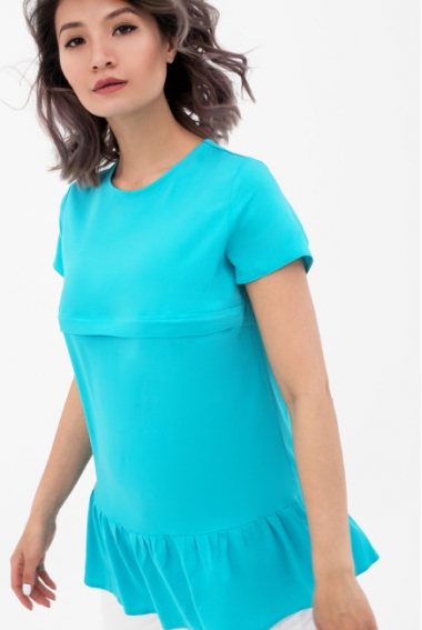 Блуза для кормящих и беременных с воланом, цвет бирюзовый