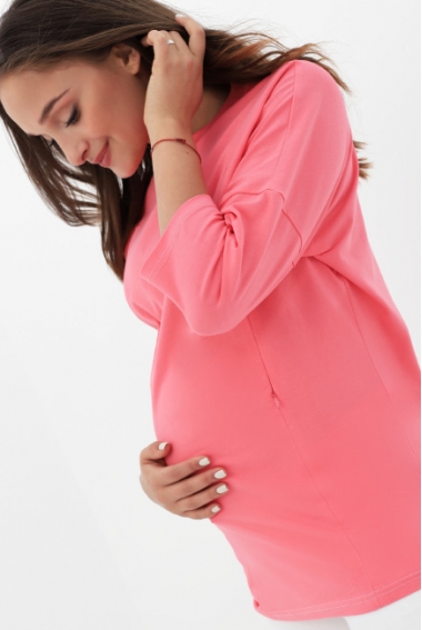 Лонгслив для кормящих и беременных с вертикальными молниями, цвет коралловый