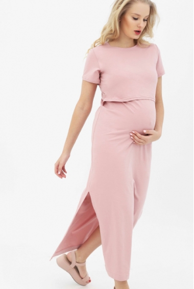Платье-футболка для кормящих и беременных, цвет пудрово-розовый