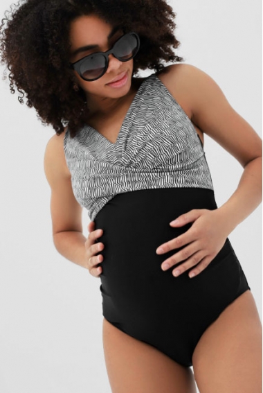 Купальник для беременных слитный, черный с белым