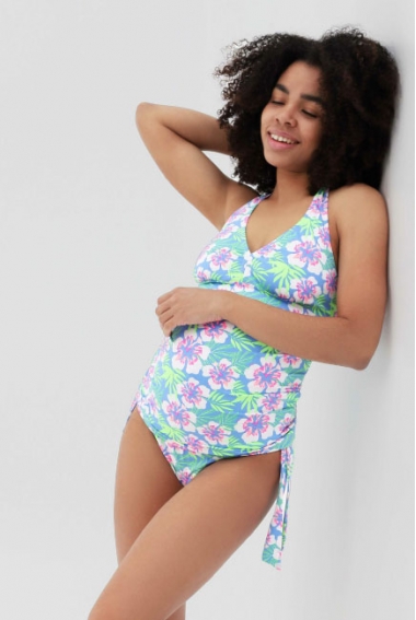 Купальник для беременных танкини: голубой (цветочный принт)