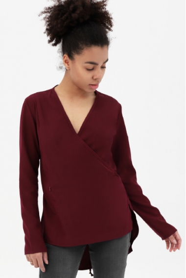 Блуза для кормящих и беременных на запах, цвет бургунди