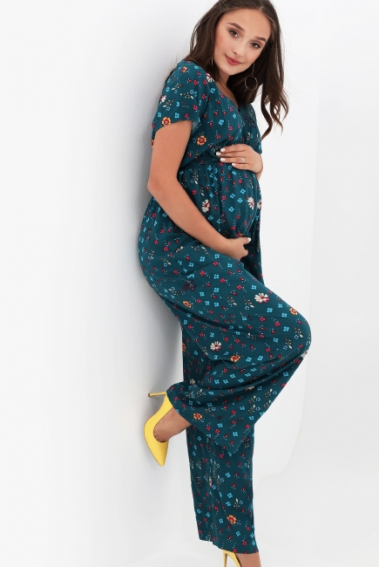 Комбинезон для беременных с цветочным принтом, цвет темно-бирюзовый