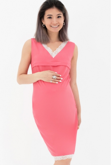 Платье для кормящих и беременных с кружевом, цвет коралловый