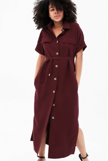 Платье-рубашка для кормящих и беременных, бордовое