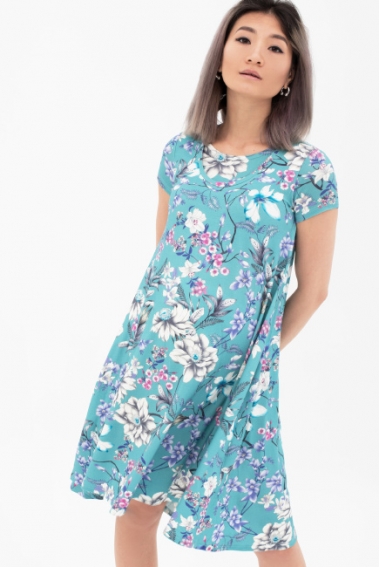 Платье для кормящих и беременных с цветочным принтом, серо-голубое