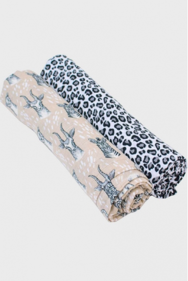 Бамбуковые пеленки для новорожденных Bebe Au Lait, набор 2, Safari/Leopard