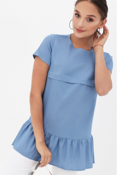 Блуза для беременных и кормящих с воланом, цвет голубой