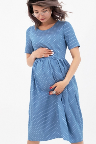 Платье для беременных и кормящих в горошек, голубое