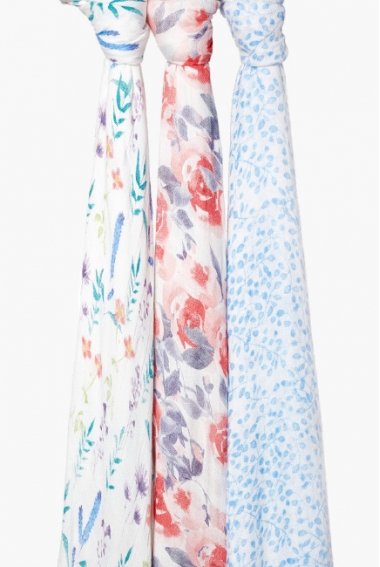 Бамбуковые пеленки для новорожденных Aden Anais большие, набор 3, White l Watercolor Garden