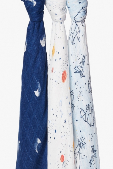 Пеленки бамбуковые для новорожденных Aden&Anais большие, набор 3, White Label Stargaze