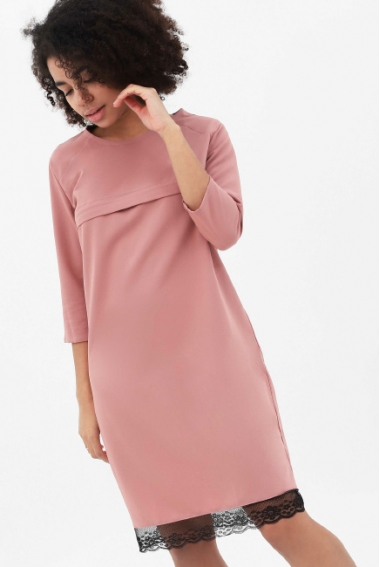 Платье для кормящих и беременных с кружевом, цвет розовый персик