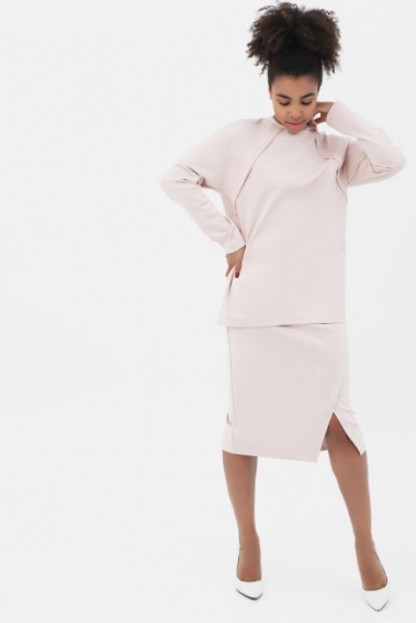 Костюм для беременных и кормящих утепленный джемпер + юбка, пудровый