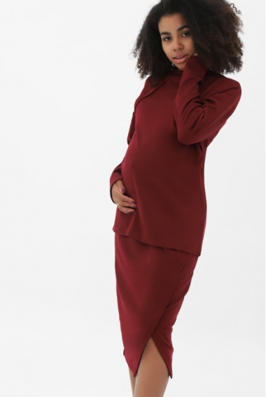 Костюм для беременных и кормящих утепленный джемпер + юбка, бордовый