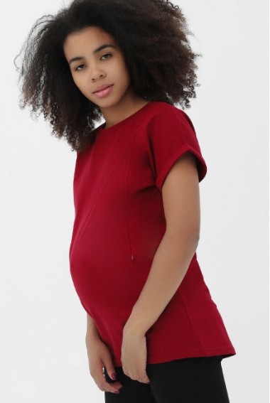 Футболка для кормящих и беременных с вертикальными молниями, рубиновый