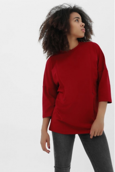 Лонгслив для кормящих и беременных с вертикальными молниями, цвет рубиновый