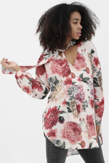 Блуза для беременных с цветочным принтом, розовая