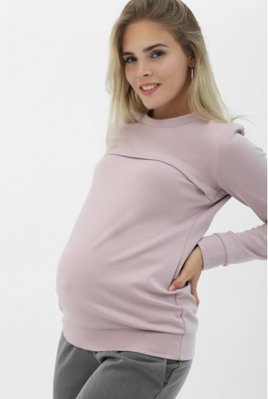 Свитшот для кормящих и беременных с секретом на молнии, пудровый