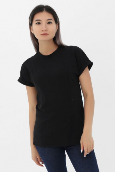 Футболка для кормящих и беременных с вертикальными молниями, цвет черный