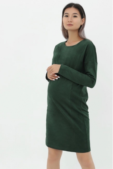 Платье для кормящих и беременных замшевое, темно-зеленое