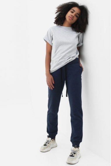 Брюки для беременных и родивших универсальные спортивные из футера (хлопоковые), индиго меланж