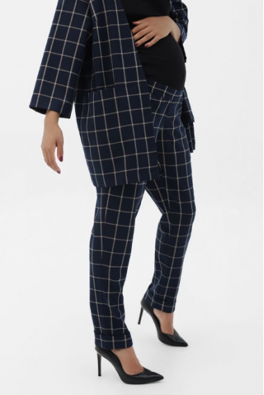 Брюки для беременных и родивших в клетку, цвет синий