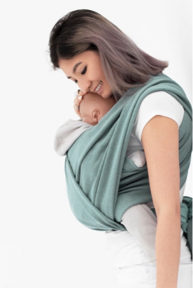 Трикотажный слинг-шарф двусторонний, зеленый с серым