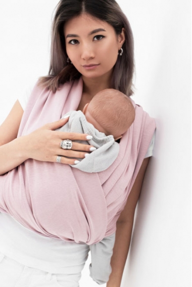 Трикотажный слинг-шарф двусторонний, розовый с серым