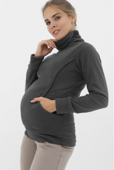 Толстовка для кормящих и беременных флисовая, темно-серая